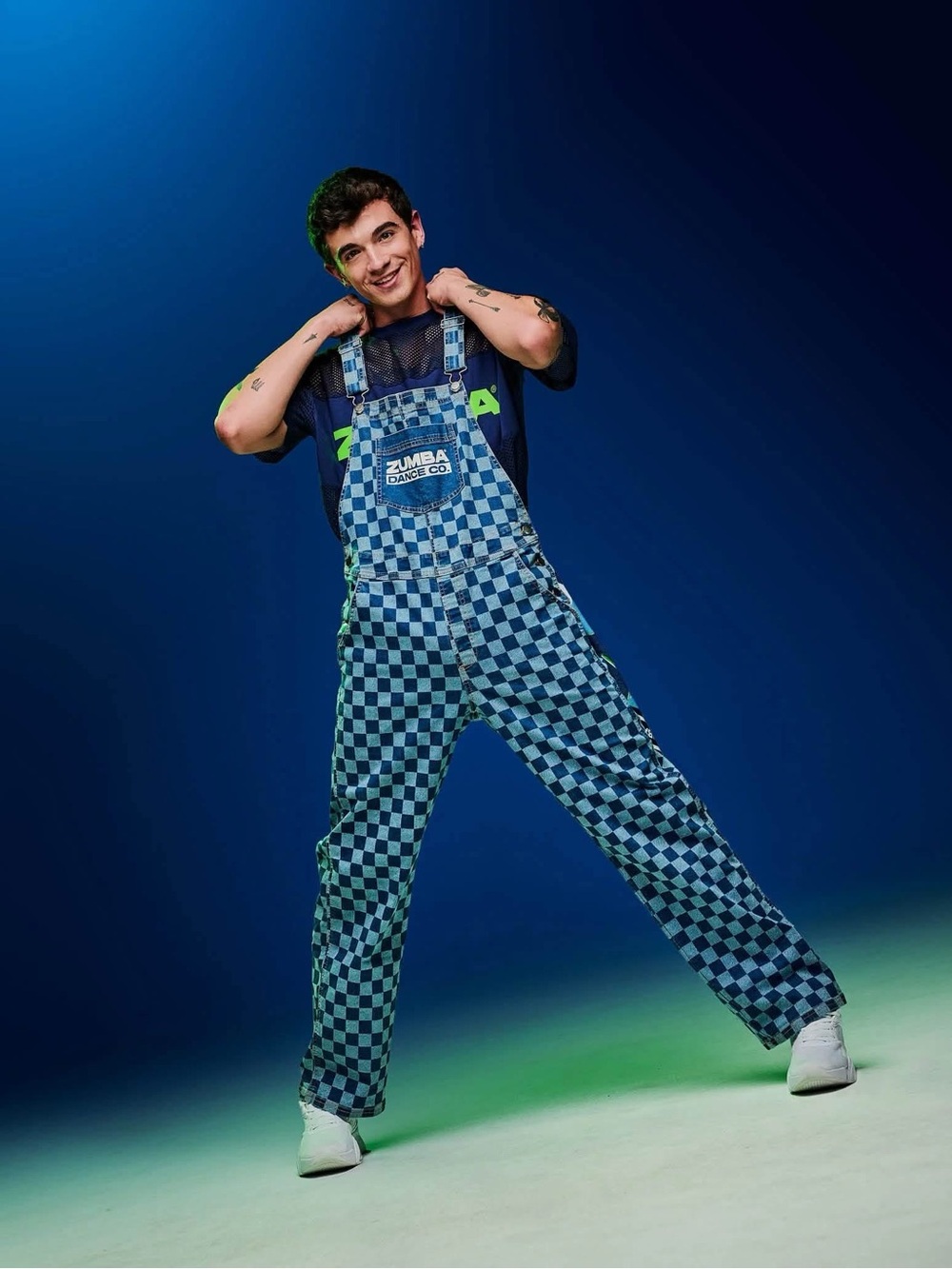 Zumba Fitness Blue Checkerboard Denim Overalls